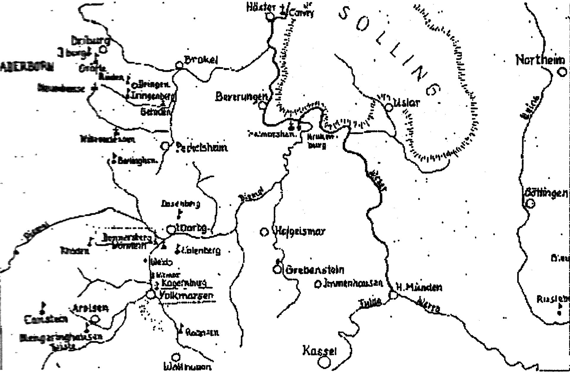 Karte der Eversteiner Stützpunkte an der südlichen Weser